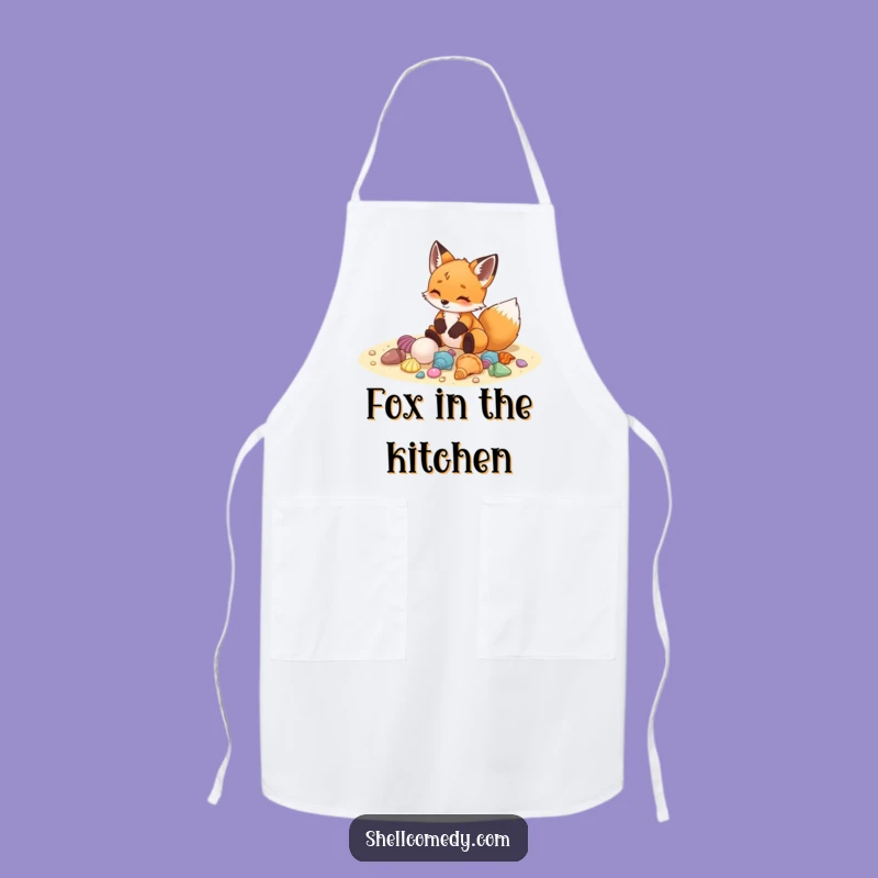 Funny Fox Cub Seashells Apron: Humorous Beach Collector Gift