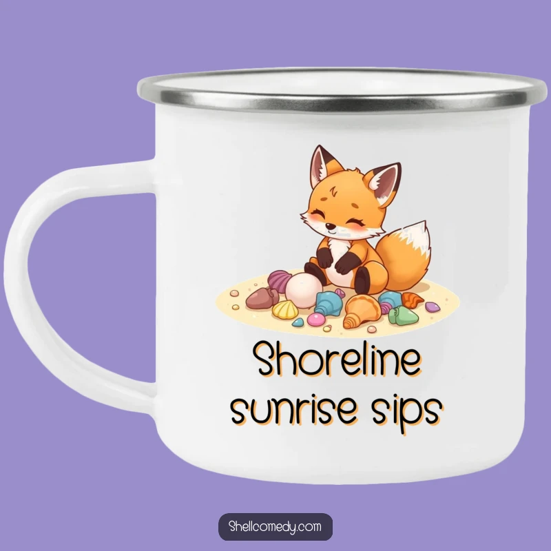 Funny Fox Cub Seashells Camping Mug: Durable Beach Collector Gift