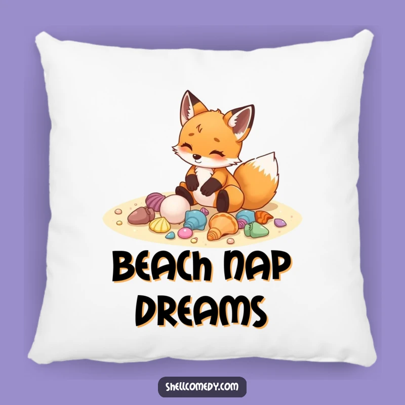 Funny Fox Cub Seashells Pillow: Cozy Delighted Accent Decor Gift