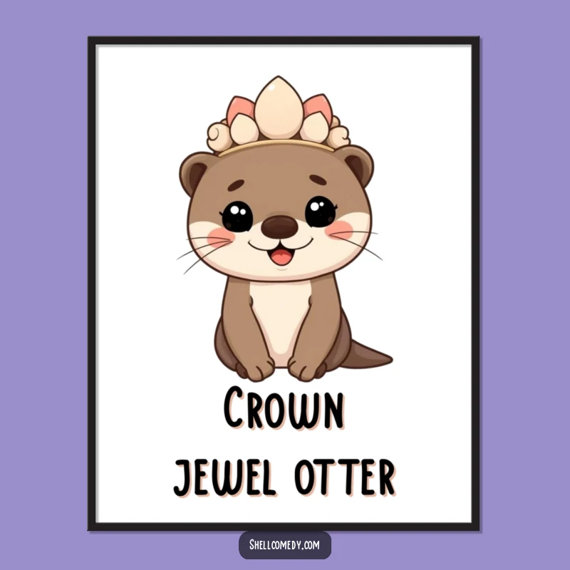Funny Otter Cub Seashell Crown Digital Art: Printable Royal Decor Gift