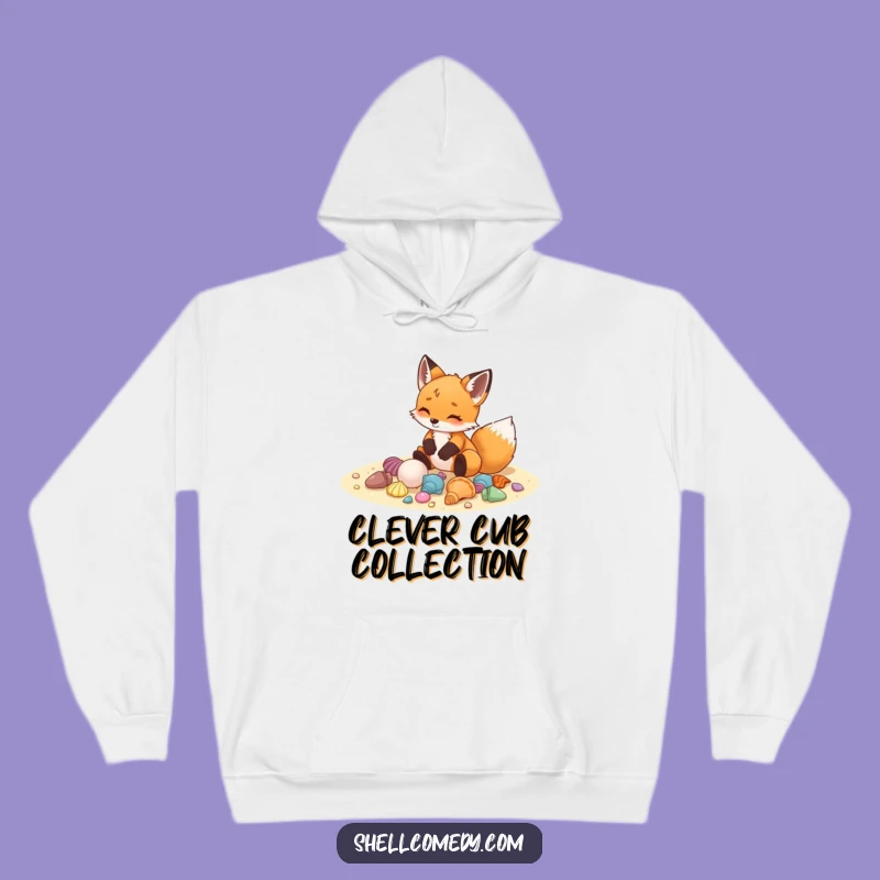 Funny Fox Cub Seashells Hoodie: Cozy Delighted Beach Apparel Gift