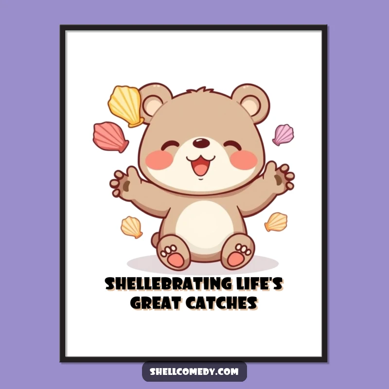 Free Printable Wall Art: Bear Cub Shell Art, Whimsical Downloadable Decor!