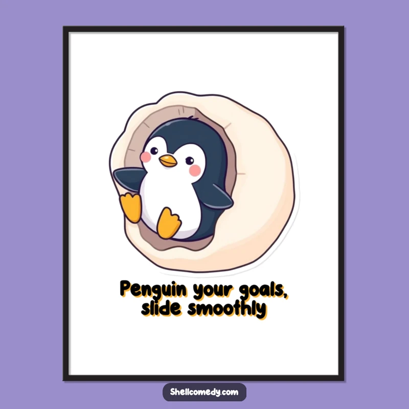 Funny Free Printable Wall Art: Penguin Shell Slider - Humorous Downloadable Animal Decor