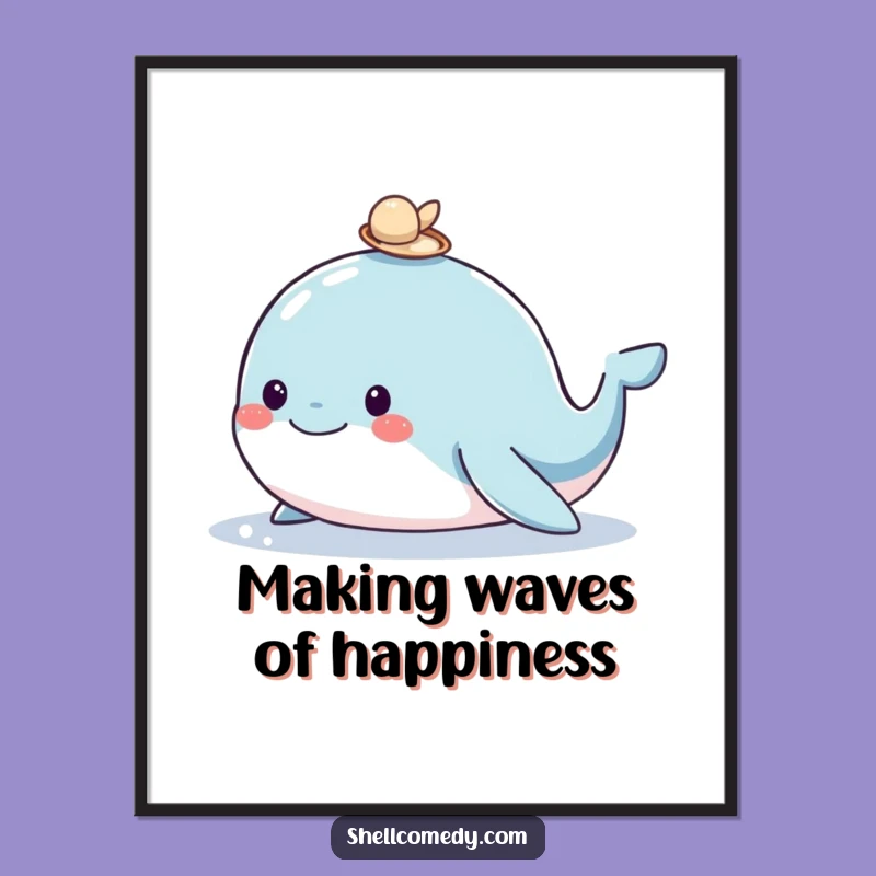 Funny Free Printable Wall Art: Happy Whale with Shell Hat, Quirky Downloadable Decor