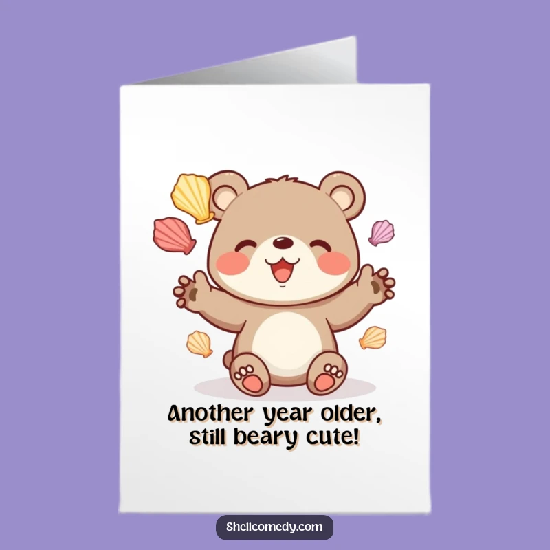 Free Printable Birthday Card: Bear Cub Juggling Shells, Fun Downloadable Gift!