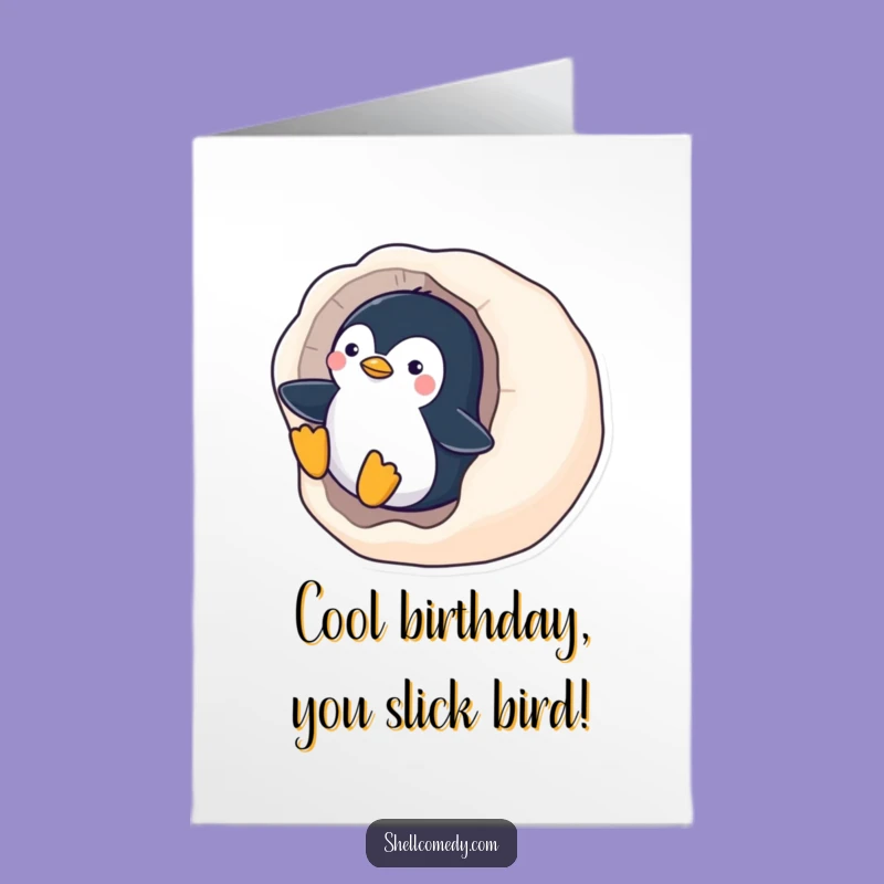 Free Printable Birthday Card: Penguin Seashell Slide Fun - Hilarious Animal Downloadable Gift