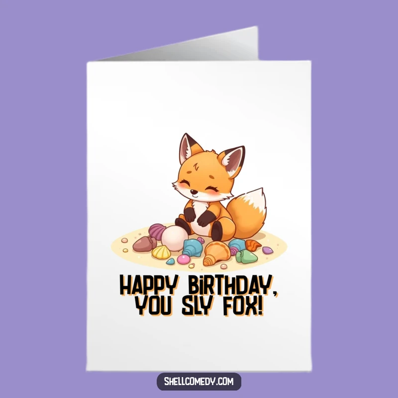 Free Printable Birthday Card: Fox Cub's Shell Art, Playful Downloadable Gift!