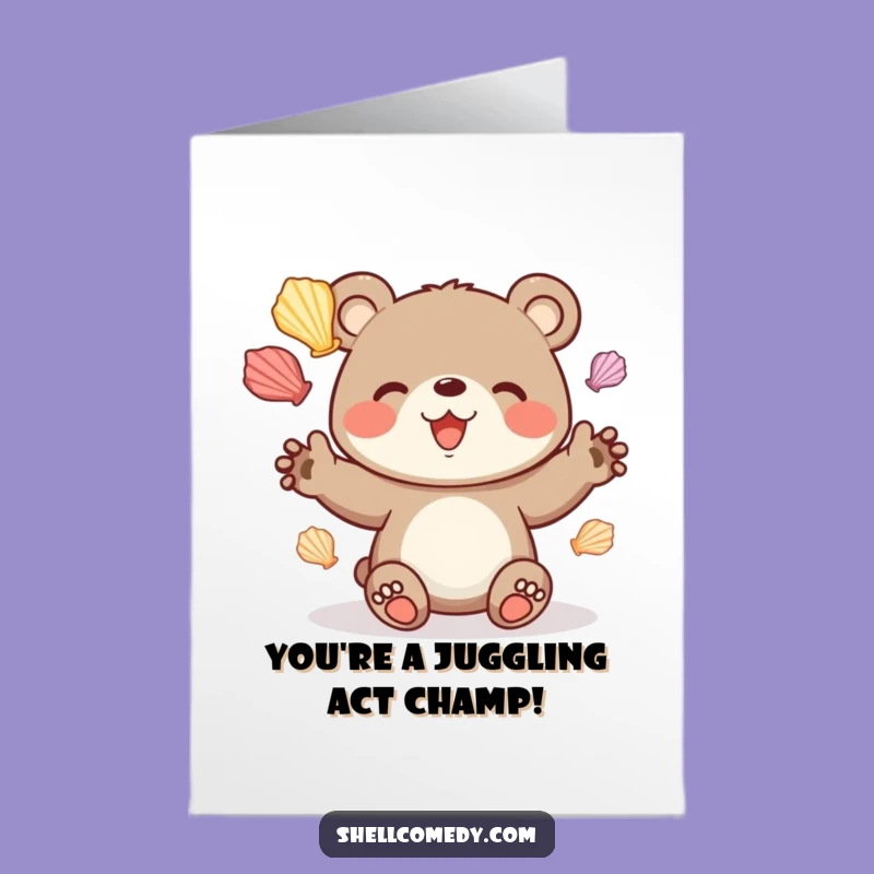 Free Printable Congrats Card: Bear's Shell Juggling, Joyful Downloadable Gift!