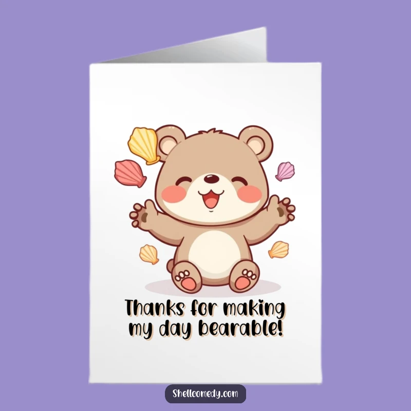 Free Printable Thank You Card: Bear's Shell Thanks, Cheerful Downloadable Gift!