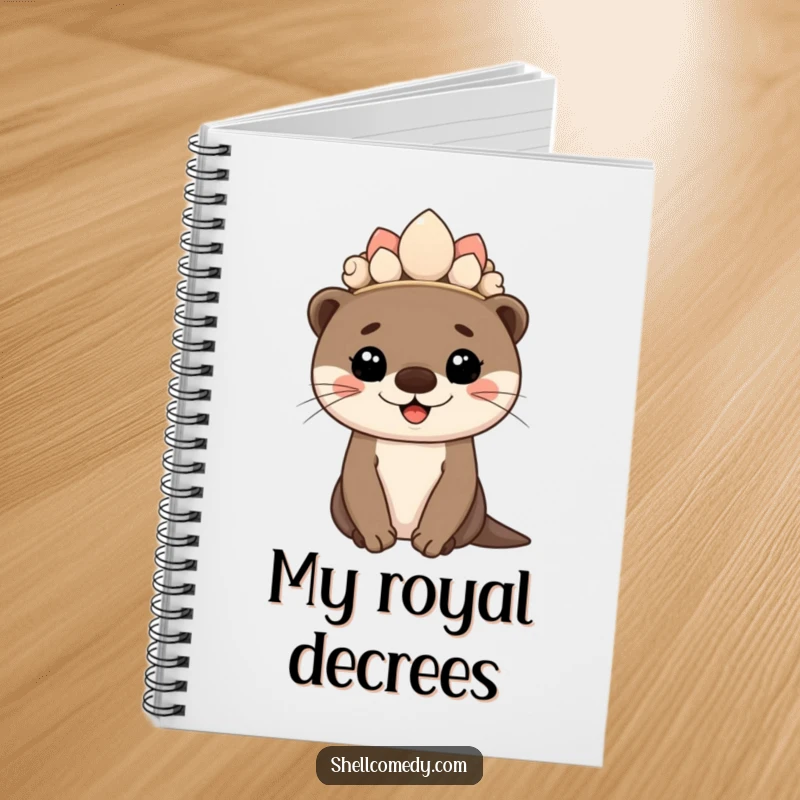 Funny otter cub notebook wearing a seashell crown and smiling proudly, great for journaling.
