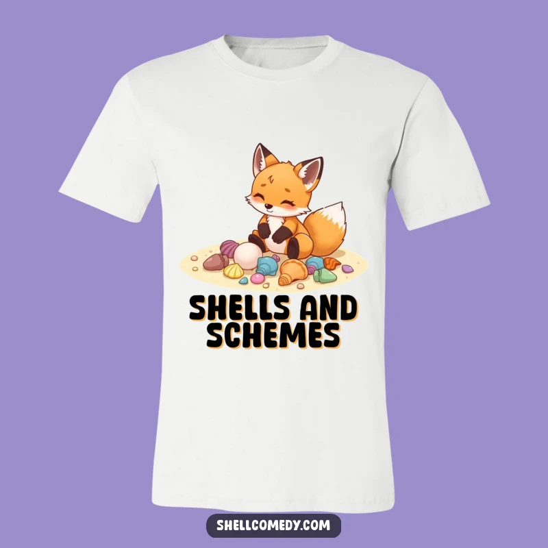 Funny Fox Cub Seashells T-Shirt: Delighted Beach Apparel Gift