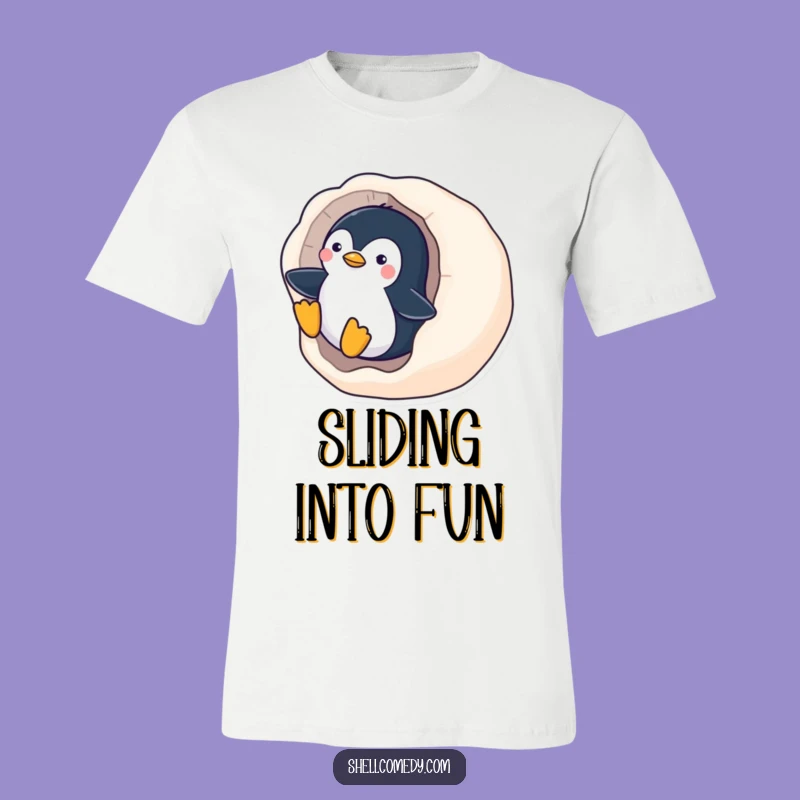 Funny Penguin Seashell T-Shirt: Hilarious Arctic Slide Tee, Perfect Funny Gift